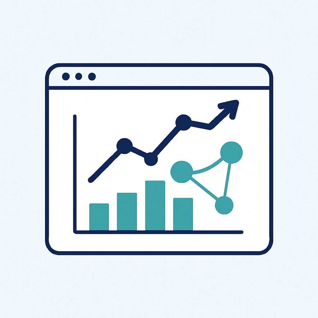 An analytics dashboard with an upward trending chart